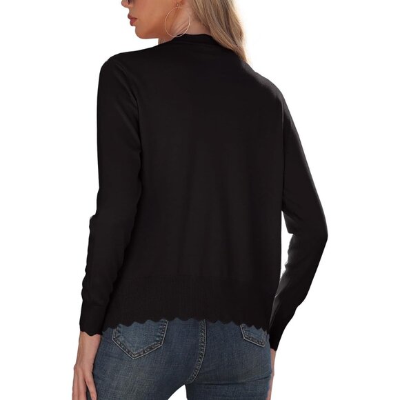 Women's Long Sleeve V-Neck Button Down Cardigan Knit Shrugs Sweater - Picture 4 of 4